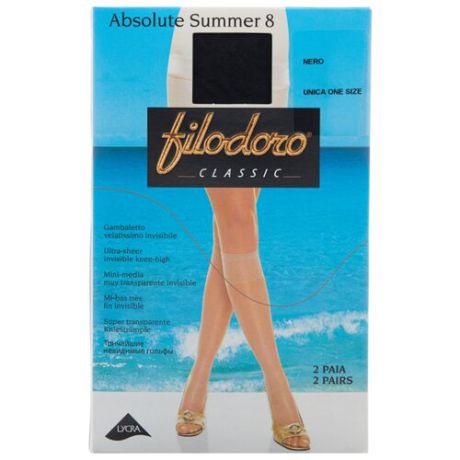 Капроновые гольфы Classic Absolute Summer 8 Den 2 пары Filodoro, one size, nero