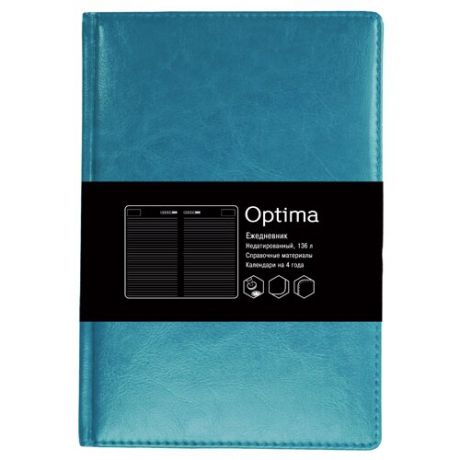 Ежедневник Listoff Optima недатированный, искусственная кожа, А5, 136 листов, бирюзовый