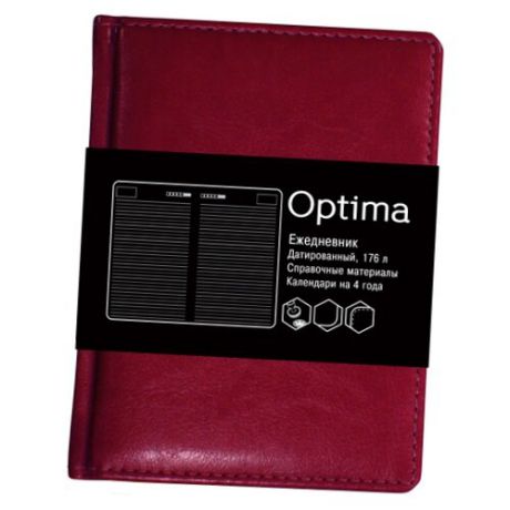 Ежедневник Listoff Optima недатированный, искусственная кожа, А6, 136 листов, бордо