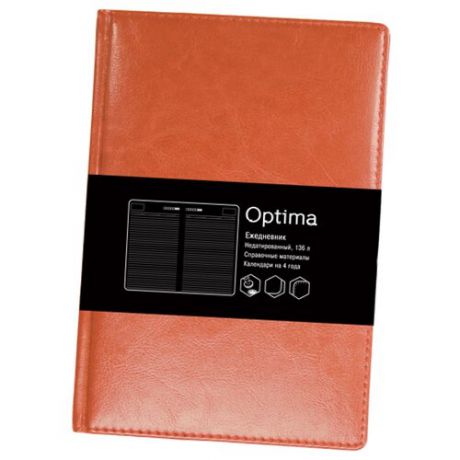 Ежедневник Listoff Optima недатированный, искусственная кожа, А5, 136 листов, оранжевый