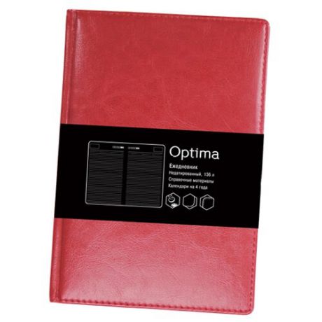 Ежедневник Listoff Optima недатированный, искусственная кожа, А5, 136 листов, темно-красный