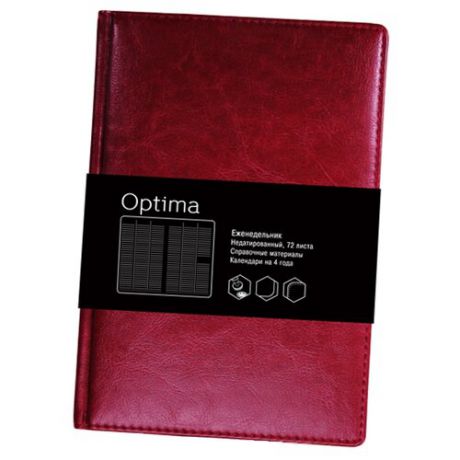 Ежедневник Listoff Optima недатированный, искусственная кожа, А4, 72 листов, бордо