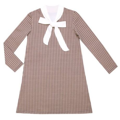 Платье Апрель размер 128-64, гусиная лапка мелкая на бежевом/сливки