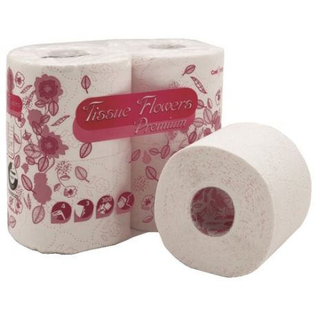 Туалетная бумага Celtex Tissue Flowers Premium трехслойная белая, 4 рул.