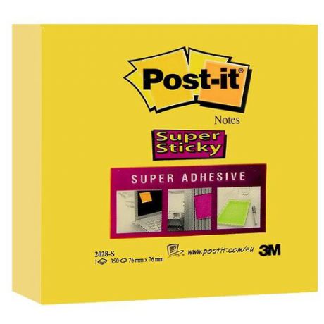 Post-it блок-кубик Super sticky 76х76 мм 350 листов (2028-S) неоновый желтый