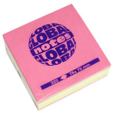 Global Notes блок-кубик с липким слоем 4 цвета 75х75 мм, 320 листов (365439) розовый/желтый/зеленый/оранжевый