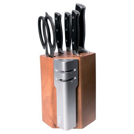 Набор Taller Stensfild 4 ножа, подставка, точилка и ножницы черный/коричневый