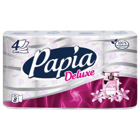 Туалетная бумага Papia Deluxe Dolce vita белая четырёхслойная, 8 рул.