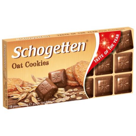 Шоколад Schogetten Oat Cookies молочный с кусочками овсяного печенья, 100 г