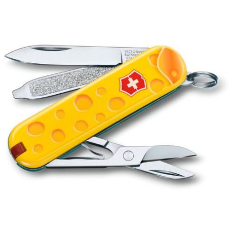 Нож многофункциональный VICTORINOX Classic LE 2019 Alps Cheese (7 функций) с чехлом желтый/голубой/коричневый