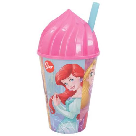 Stor Стакан пластиковый с соломинкой и объемной крышкой в виде мороженого 430 мл Принцессы Дружные приключения
