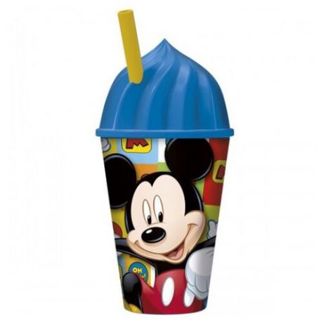 Stor Стакан пластиковый с соломинкой и объемной крышкой в виде мороженого 430 мл Микки Маус символы
