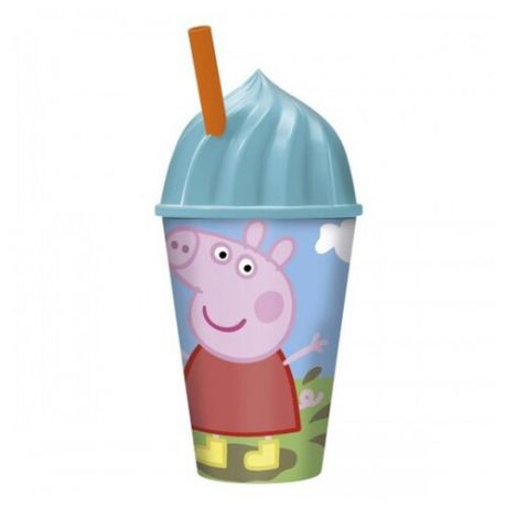 Stor Стакан пластиковый с соломинкой и объемной крышкой в виде мороженого 430 мл Свинка Пеппа