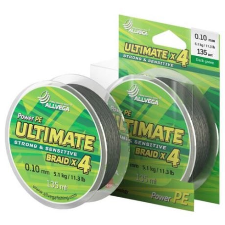 Плетеный шнур ALLVEGA ULTIMATE dark green 0.1 мм 135 м 5.1 кг