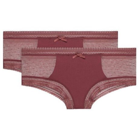 DIM Набор трусов шорты Sexy Transparency c кружевными вставкам, 2 шт., размер 40/42, красный/коричневый