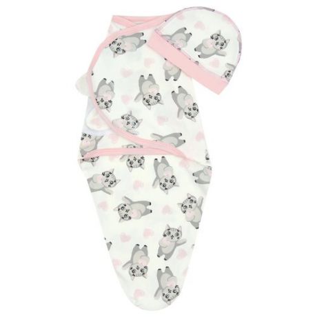 Комплект ДО (Детская одежда) кокон на липучках + шапочка, р. 62 белый/розовый