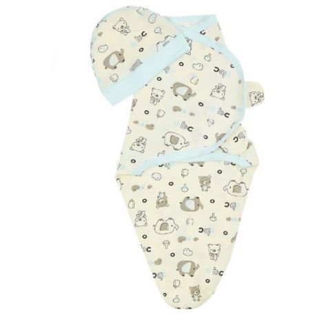 Многоразовые пеленки ДО (Детская одежда) кокон на липучках + шапочка, р. 68 молочный/голубой