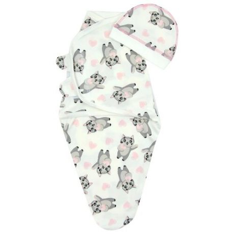 Многоразовые пеленки ДО (Детская одежда) кокон на липучках + шапочка, р. 68 белый/розовый/серый