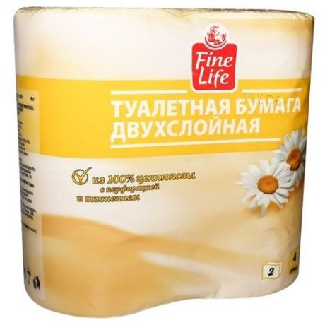 Туалетная бумага Fine Life с ароматом Ромашки желтая двухслойная, 4 рул.
