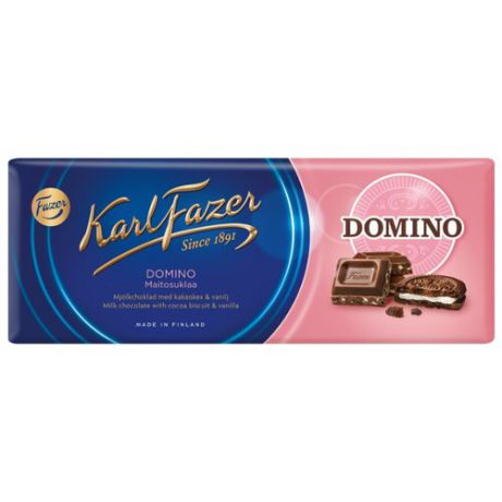 Шоколад Fazer молочный Domino с печеньем из какао и крошкой со вкусом ванили 30% какао, 195 г