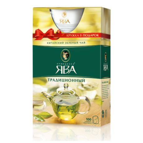 Чай зеленый Принцесса ЯВА в пакетиках стеклянная кружка в подарок, 460 г 100 шт.