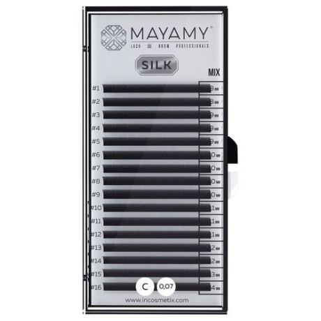 Innovator Cosmetics Ресницы Mayamy Silk 16 линий С-изгиб 0.07 мм Mix черный