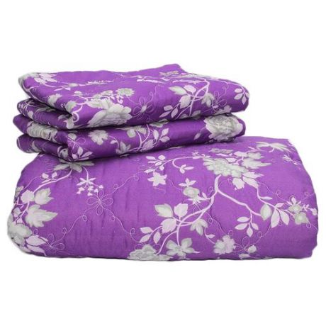 Комплект с покрывалом Нежность Настурция 220х240 см с наволочками (фиолетовый с цветами) фиолетовый