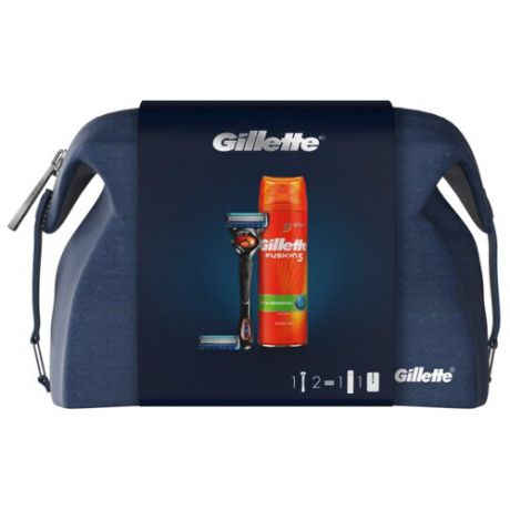 Подарочный набор Gillette дорожная косметичка, гель для бритья Fusion5 Ultra Sensitive 200 мл, бритвенный станок Fusion ProGlide Flexball + сменные кассеты – 2 шт.