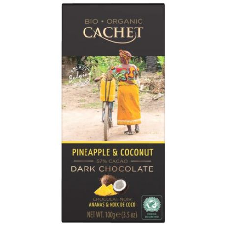 Шоколад Cachet горький c кокосом и ананасом, 57%, 100 г
