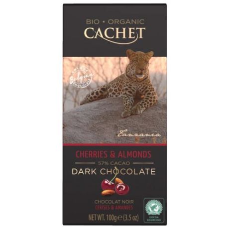 Шоколад Cachet горький c миндалем и вишней, 57%, 100 г