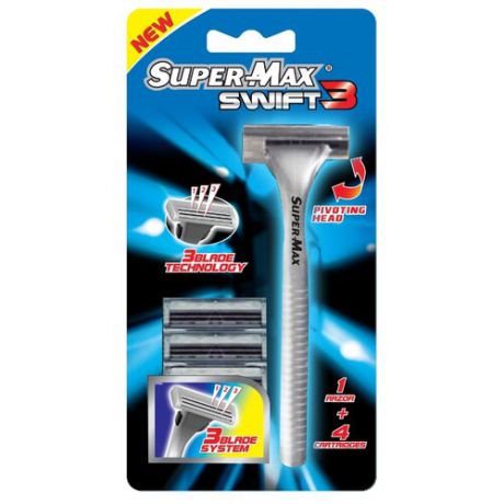 Бритвенный станок Super-Max SWIFT 3 сменные кассеты, 5 шт.