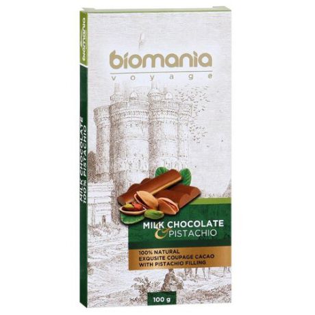 Шоколад Biomania молочный с урбечом из фисташки, 110 г