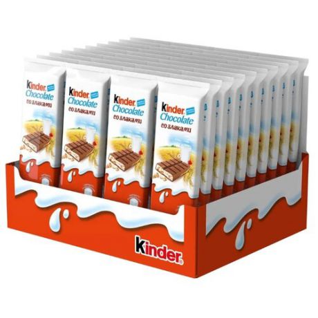 Шоколад Kinder Chocolate молочный со злаками, 23.5 г (40 шт.)