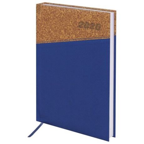 Ежедневник BRAUBERG Cork датированный на 2020 год, искусственная кожа, А5, 168 листов, синий/коричневый
