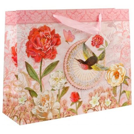 Пакет подарочный Perfect Craft Маленькая колибри 35 х 28 х 12.5 см розовый