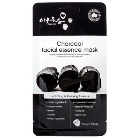 Aepwoom Маска для лица угольная Charcoal facial essence mask, 25 мл