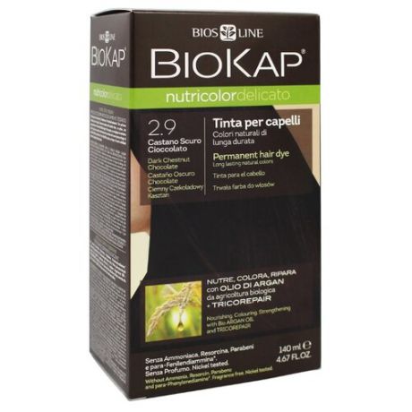 BioKap Nutricolor Delicato стойкая крем-краска для волос, 2.9 темно-каштановый шоколадный