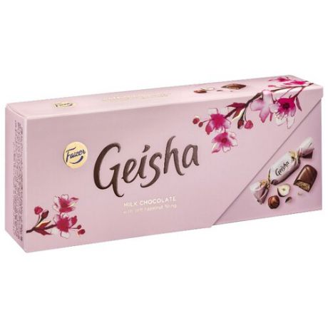 Набор конфет Fazer Geisha из молочного шоколада с нежной начинкой из орехового пралине из фундука 270 г розовый