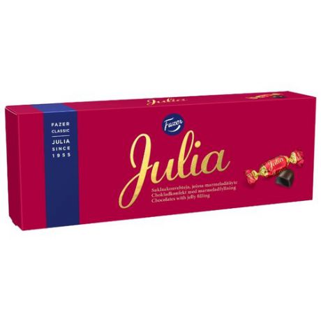 Набор конфет Fazer Julia с мармеладом 320 г красный/синий
