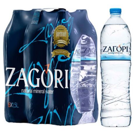 Минеральная вода Zagori негазированная, ПЭТ, 6 шт. по 1.5 л