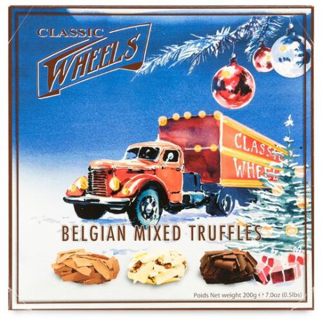 Набор конфет Classic Wheels Belgian Mixed Truffles молочный+темный+белый белый/синий