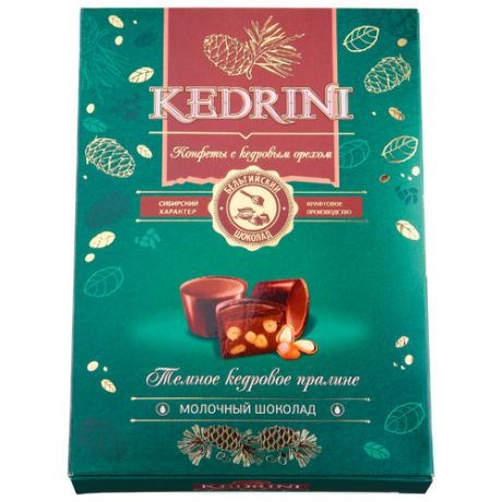 Набор конфет Kedrini Темное кедровое пралине в молочном шоколаде зеленый