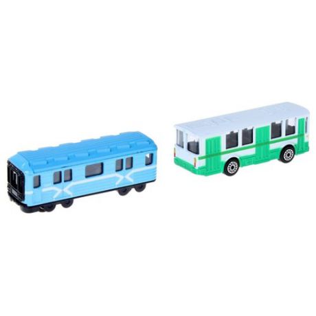 Набор машин ТЕХНОПАРК Городской транспорт (SB-15-06-BLС) 7.5 см голубой/зеленый