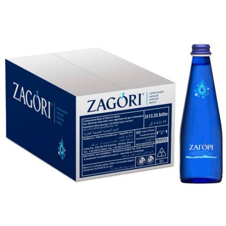 Минеральная вода Zagori газированная, стекло, 24 шт. по 0.33 л