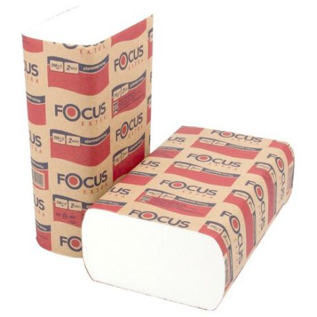 Полотенца бумажные Focus Extra Z-сложения белые двухслойные 5048677, 1 рул., 200 л.