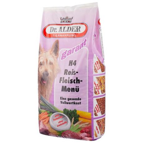 Корм для собак Dr. Alder`s (15 кг) Н-4 РИСО-МЯСНОЕ МЕНЮ мясо + рис хлопья Для взрослых собак