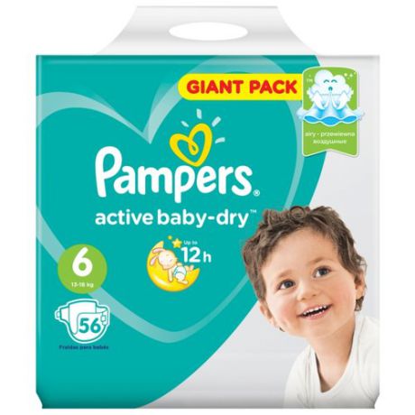 Pampers подгузники Active Baby-Dry 6 (13-18 кг) 56 шт.