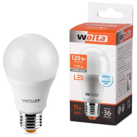 Лампа светодиодная Wolta E27, A60, 15Вт