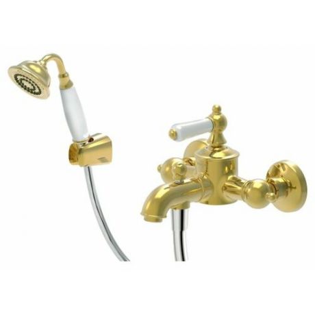 Смеситель для ванны с душем Bravat Art River F675109G-B однорычажный лейка в комплекте золото