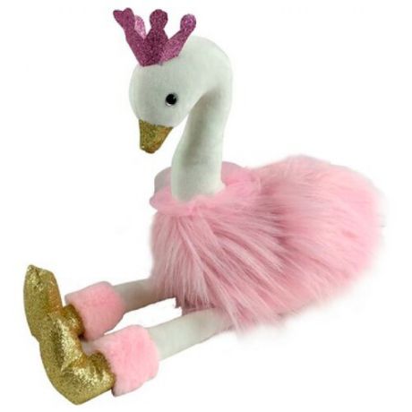 Мягкая игрушка ABtoys Лебедь розовый с золотыми лапками и клювом 15 см